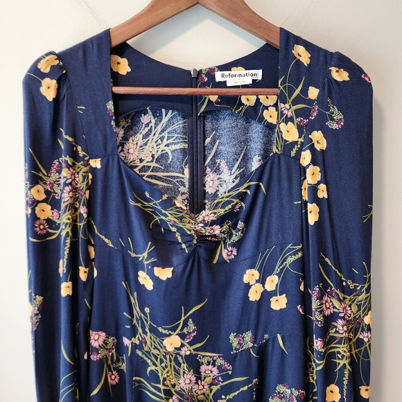 Reformation Wallflower Navy Floral Midi Dress - Picture 4 of 8